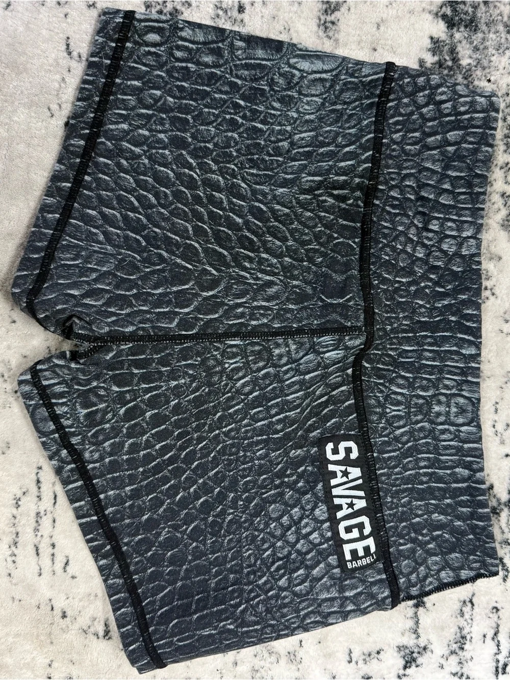 Textured Black Croc-Print Athletic Shorts